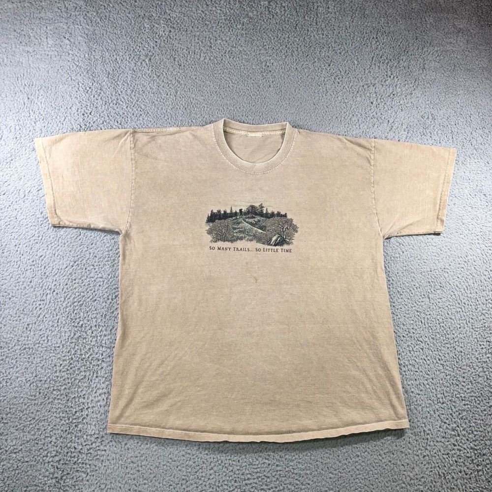 Vtg 90s T Shirt XL Nature Earth Tone Boxy Distressed Thrashed Outdoor Gorpcore